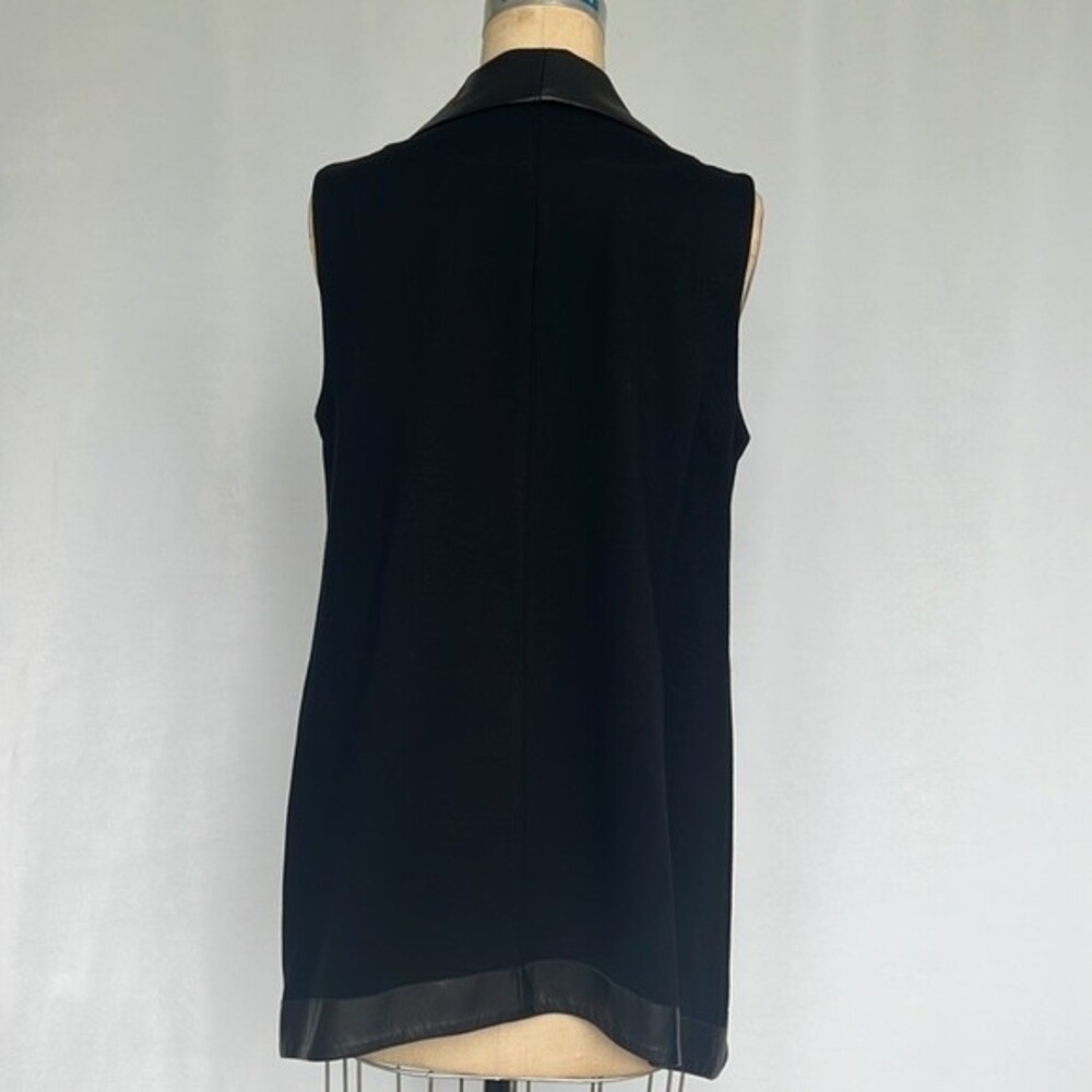 People Like Frank Anthropologie Edgy Black Leather Trim Waterfall Open Vest Sz 6 - Picture 6 of 8